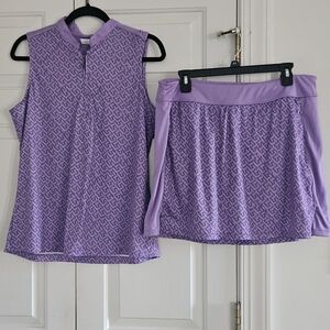 Sleeveless Lavender Patterned Skirt Set - Women's Golf/Tennis Outfit